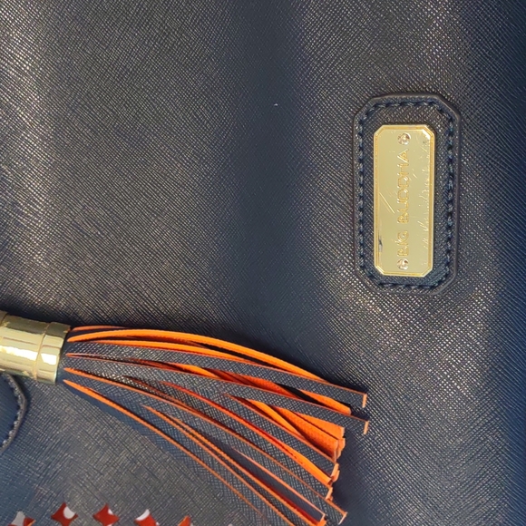 Big Buddha Navy/Orange Perforated Vegan Leather Tote - Picture 4 of 16